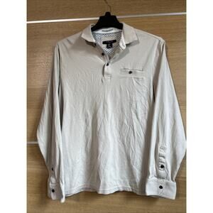 Mark Law Luxury Sz XL long sleeve cream cotton pullover w/barrel button cuffs